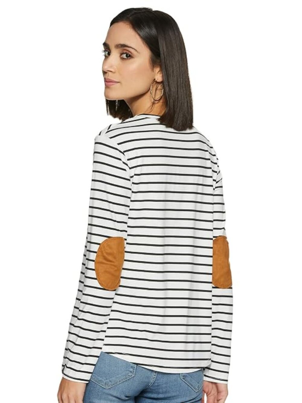 Striped Long Sleeve Top with Elbow Patches